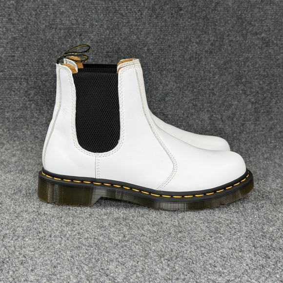 Dr. Martens Shoes - Dr. Martens 2976 Chelsea Boots Women's 9 White Smooth Leather Yellow Stitch Pull